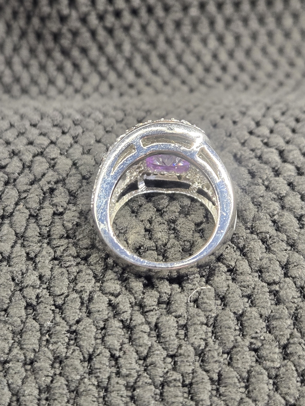 Silver Ring with Purple Cubic Zirconia and Pavé Accents Size 5 - Picture 7 of 10